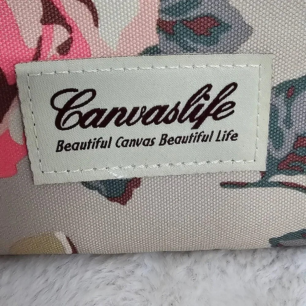 Canvaslife Green Pink Floral Canvas Padded Electronic Device Protector Case